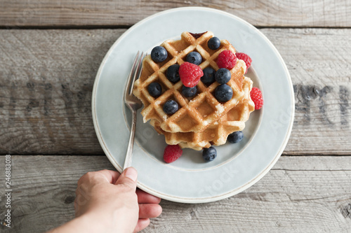 waffles with fresh berries photo