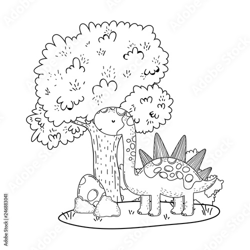 cute apatosaurus with tree in the landscape