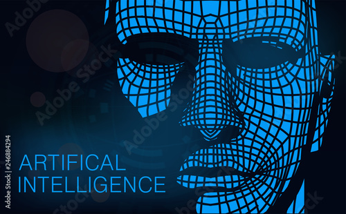 Сoncept of artificial intelligence or AI. Futuristic abstract background. Human head combined with binary code. Vector illustration 