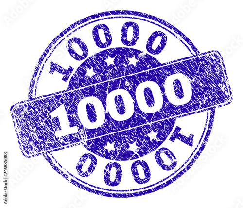10000 stamp seal watermark with distress texture. Designed with rounded rectangle and circles. Blue vector rubber watermark of 10000 text with grunge texture.