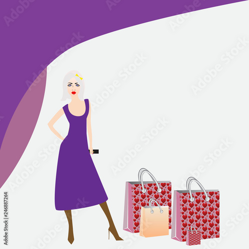 girl at the buyer/In the picture a girl, with shopping, package, shopping, girl is preparing for holidays, March 8. Girl for packing, magazine