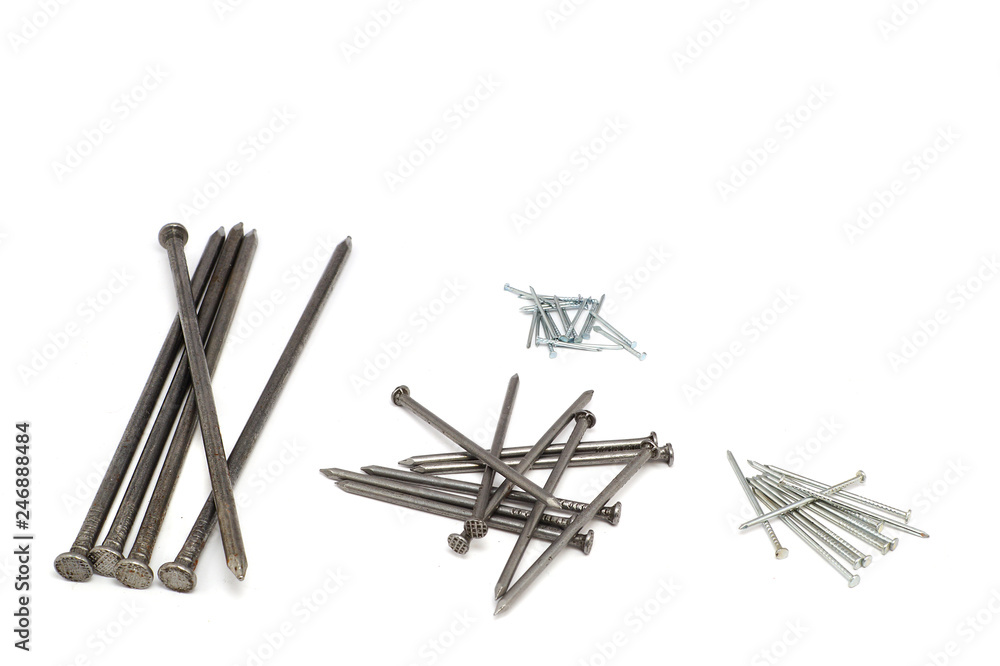 New silver metal nail for construction isolated on white background New silver metal nail for construction isolated on white background
