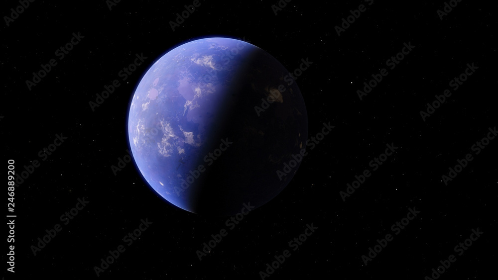 Fototapeta premium Exoplanet 3D illustration orbital view, purple planet from the orbit (Elements of this image furnished by NASA)