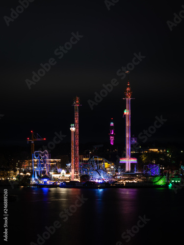 Canvas Print gröna lund in stockholm at night