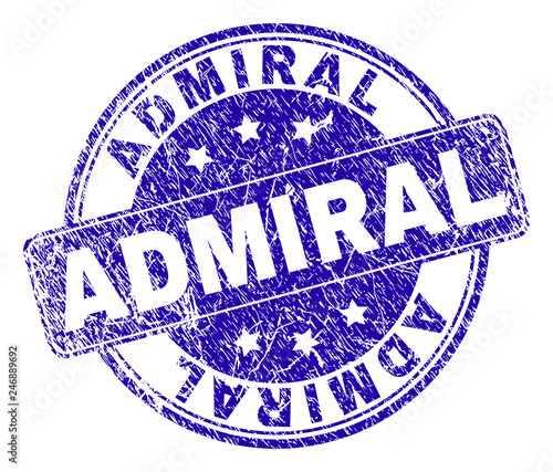 ADMIRAL stamp seal watermark with grunge style. Designed with rounded rectangle and circles. Blue vector rubber print of ADMIRAL tag with scratched style.