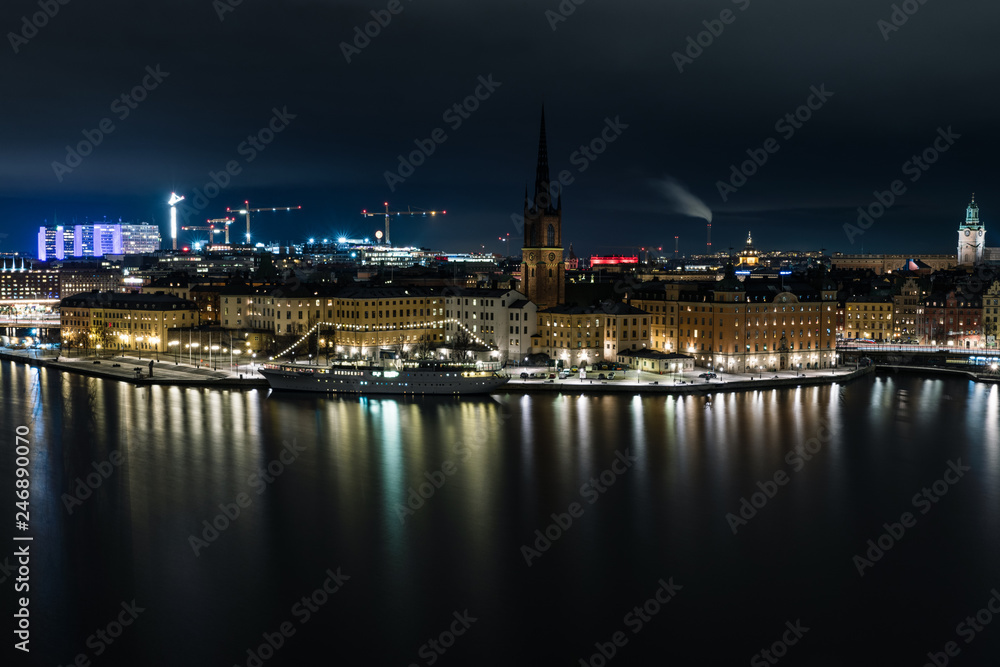panorama night view of stockholm sweden in winter