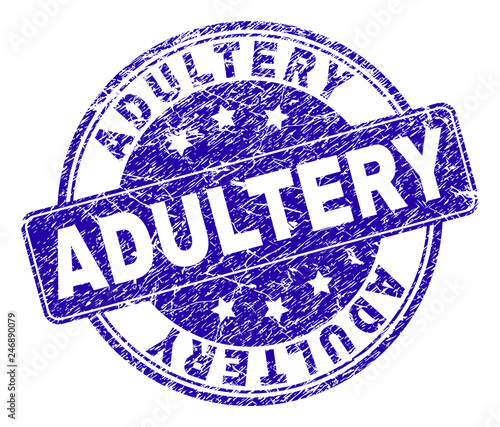 ADULTERY stamp seal watermark with grunge effect. Designed with rounded rectangle and circles. Blue vector rubber watermark of ADULTERY text with grunge texture.