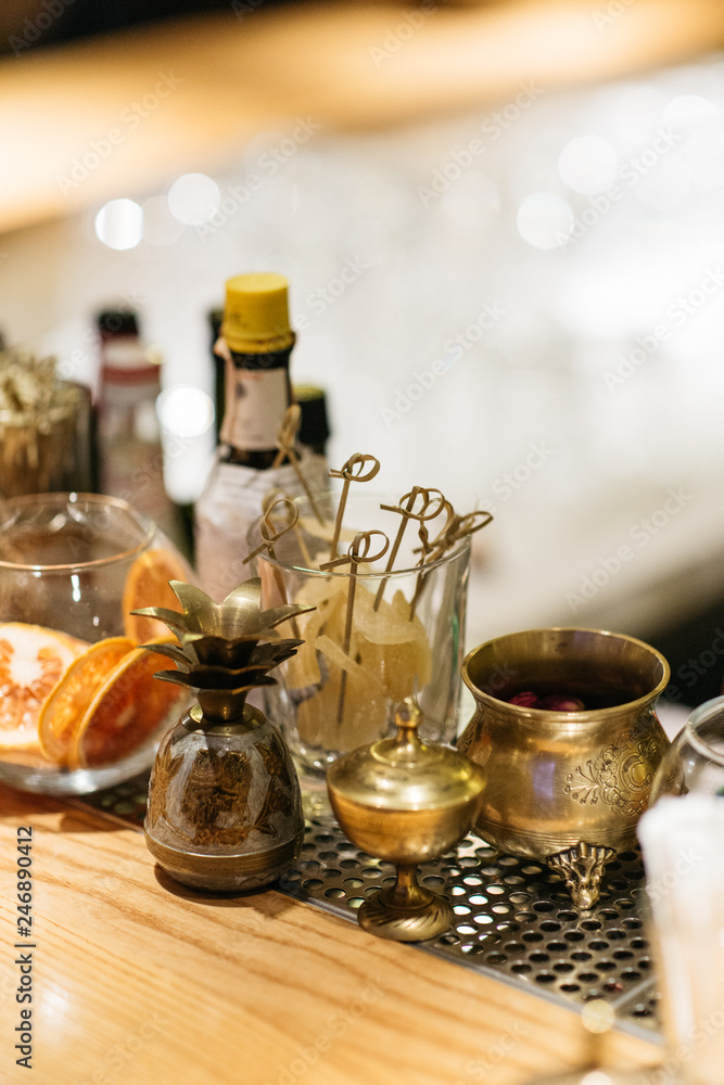 equipment for bar, wine glasses, sticks equipment for bar, wine glasses, sticks