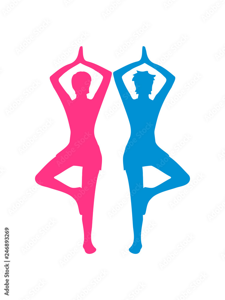 Fototapeta premium team 2 freunde duo paar yoga übung meditation haltung training fitness silhouette frau weiblich konzentration gesund entspannung clipart design