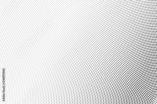 Black on white halftone vector. Radial dotted texture. Small dotwork gradient. Monochrome halftone overlay