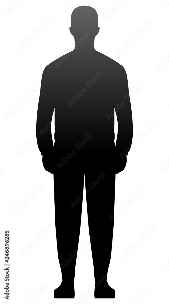 Man standing silhouette - black gradient, isolated - vector