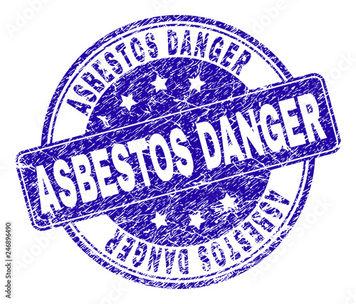 ASBESTOS DANGER stamp seal imprint with grunge effect. Designed with rounded rectangle and circles. Blue vector rubber watermark of ASBESTOS DANGER title with grunge texture.