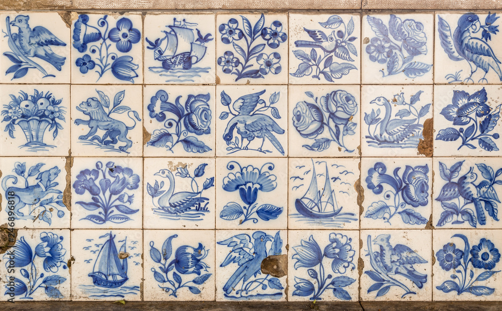 Ceramic tiles patterns at Lisbon streets, Portugal, Europe