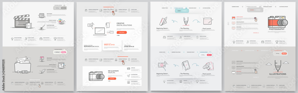 Business website template elements collection. - obrazy, fototapety, plakaty 