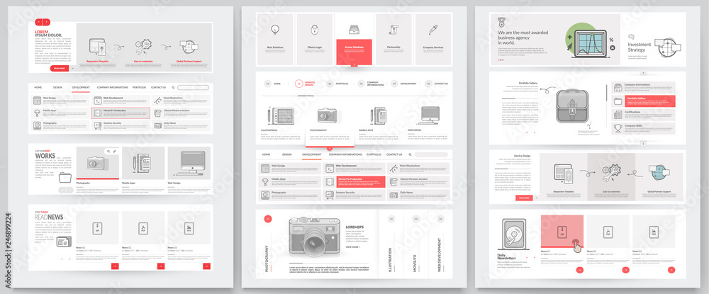 Business website template elements collection. - obrazy, fototapety, plakaty 