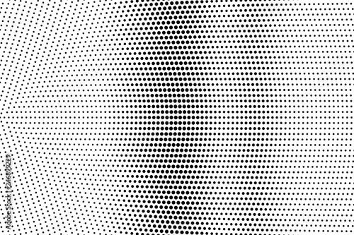 Black on white radial halftone texture. Vertical dotwork gradient. Dotted vector background. Monochrome halftone overlay