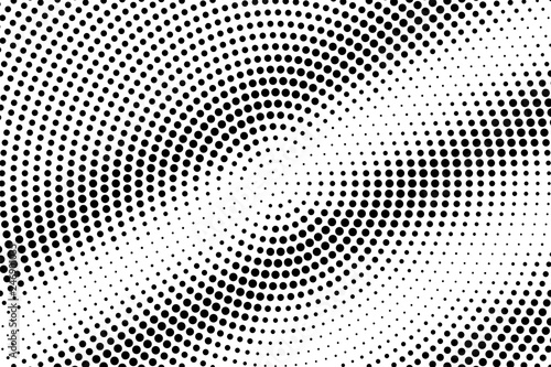 Black on white round halftone texture. Diagonal dotwork gradient. Grunge dotted vector background.