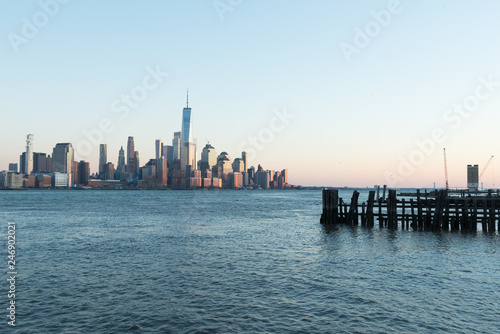 NYC World Trade Center Skyline during a sunset from hoboken pier  © Devajyoti