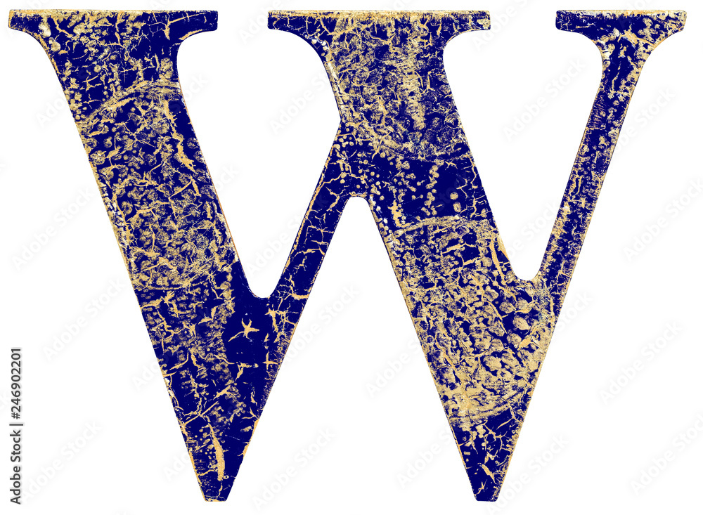 Fototapeta premium Wooden hand painted blue and gold letters in retro style