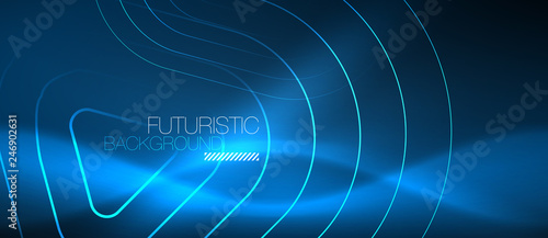 Neon glowing techno lines, hi-tech futuristic abstract background template with geometric shapes