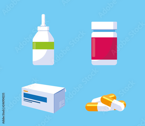 set of medicines treatments icons