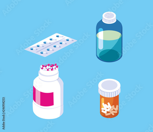 set of medicines treatments icons