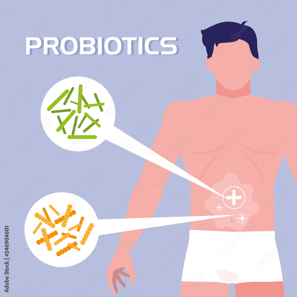 body of man with probiotics organisms body of man with probiotics organisms