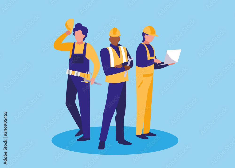 group of workers industrials avatar character - obrazy, fototapety, plakaty 
