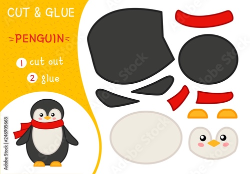 Education paper game for preshool children. Vector illustration. Cartoon penguin.