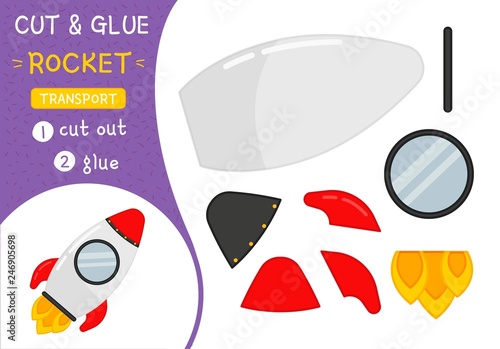 Education paper game for preshool children. Vector illustration. Cartoon rocket.