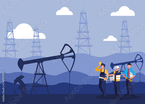 team workers extracting oil