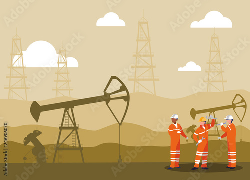 team workers extracting oil
