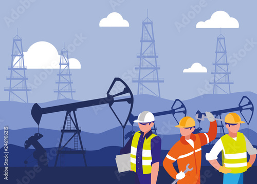 team workers extracting oil