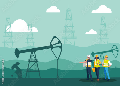 team workers extracting oil