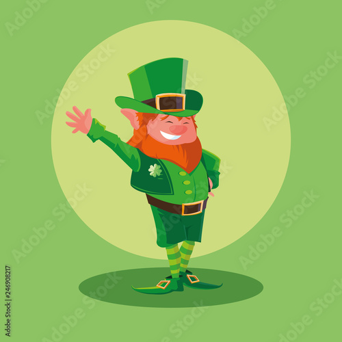 comic leprechaun with hand up