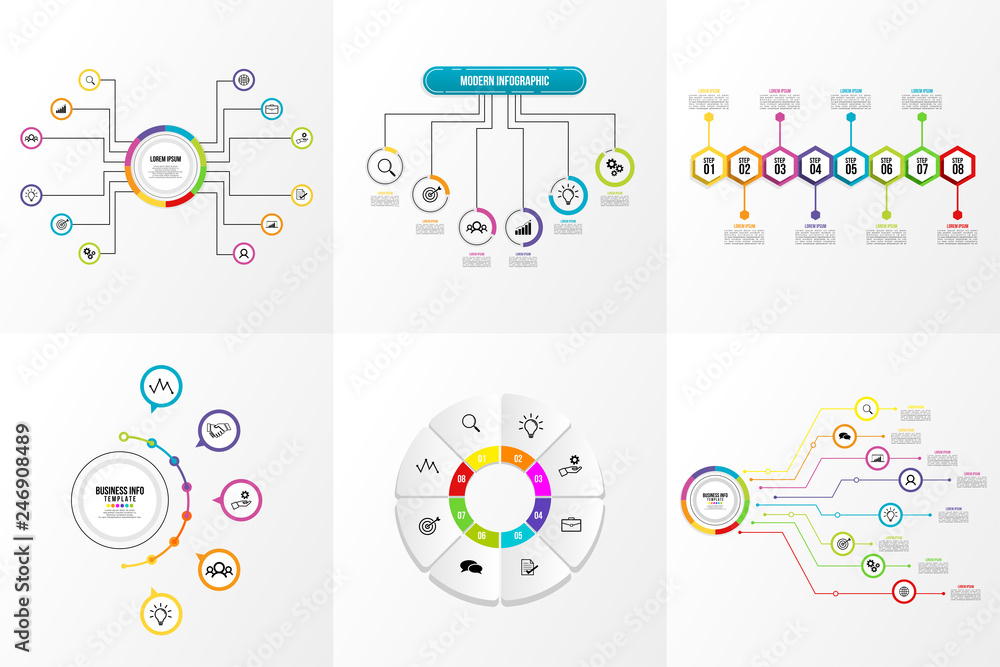 Set Of Infographics Elements Vector Design Template. Business Data Visualization Infographics Timeline with Marketing Icons most useful can be used for workflow, presentation, diagrams, reports