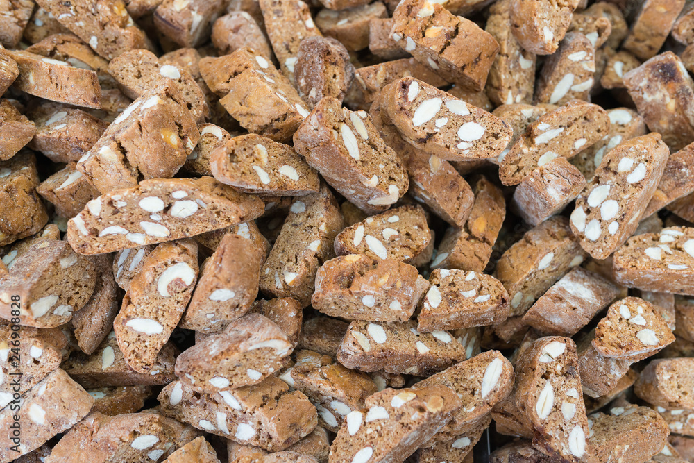 Traditional italian cookies cantuccini. Background.