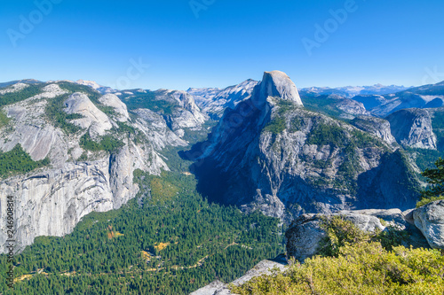 Beautiful view of Yosemite National Park with Half Dome in the background from Glacier Point - California, USA