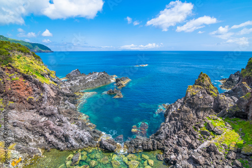 Beautiful view of the beach in Santa Cruz das Flores Village - Flores Island - Azores Portugal