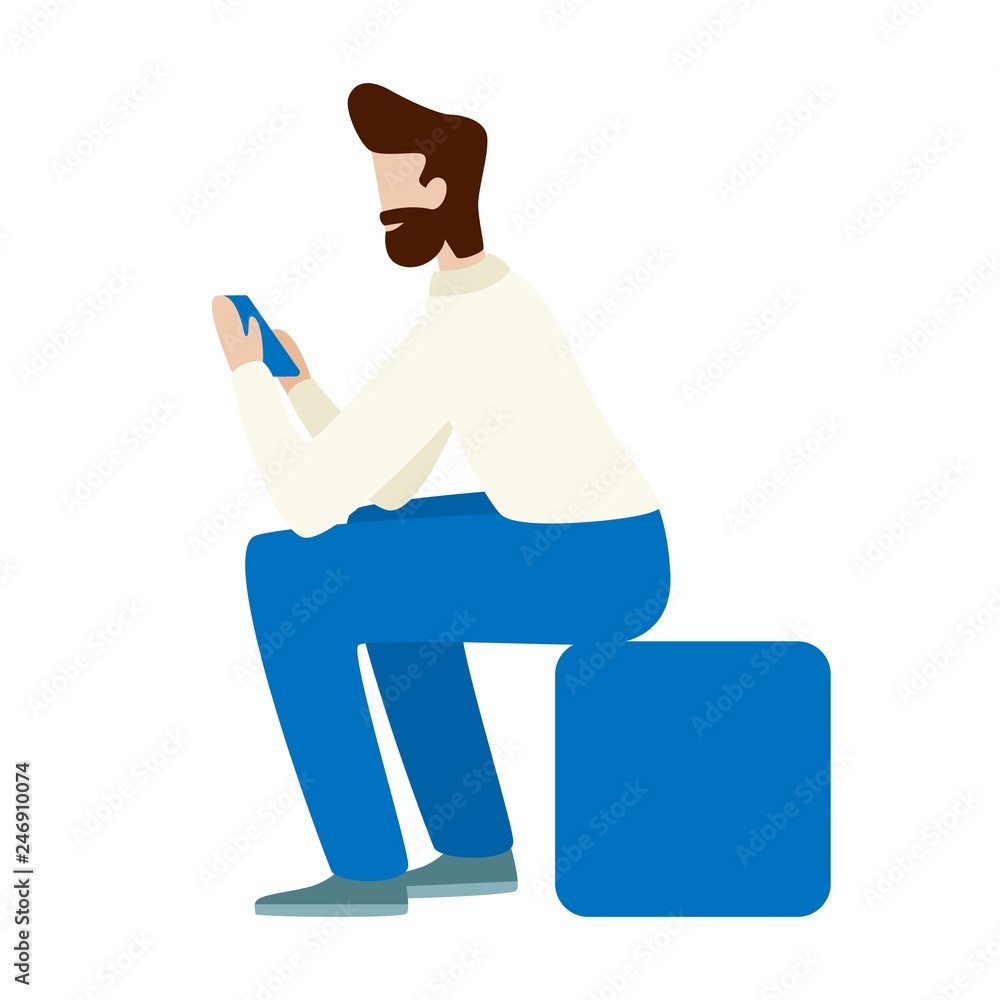 Man use smartphone. Flat vector concept illustration isolated on white background Man use smartphone. Flat vector concept illustration isolated on white background