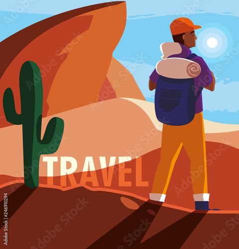 desert landscape with traveler