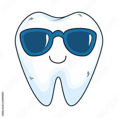 comic tooth with sunglasses kawaii character