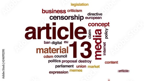 Article 13 animated word cloud. Kinetic typography. photo