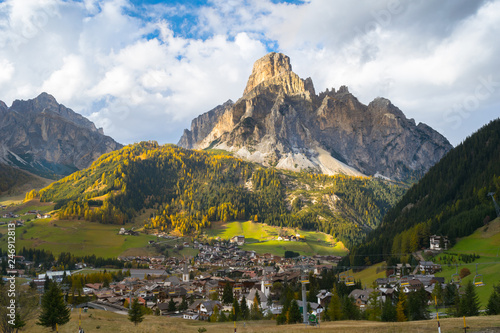 Beautiful view of Corvara in Badia Village in Trentino-Alto Adige - Dolomites - Italy