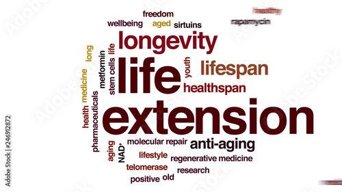 Life extension animated word cloud. Kinetic typography. photo