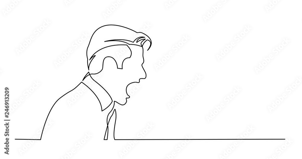 Self drawing line animation of profile portrait of angry man screaming Self drawing line animation of profile portrait of angry man screaming