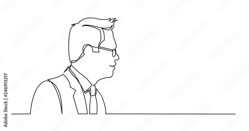 Self drawing line animation of profile portrait of asian businessman in glasses Self drawing line animation of profile portrait of asian businessman in glasses