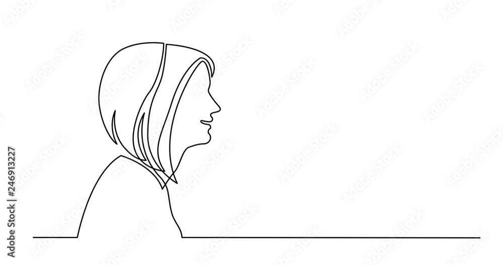 Self drawing line animation of profile portrait of woman talking Self drawing line animation of profile portrait of woman talking