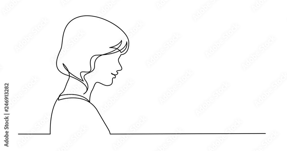 Self drawing line animation of profile portrait of smiling shy woman Self drawing line animation of profile portrait of smiling shy woman