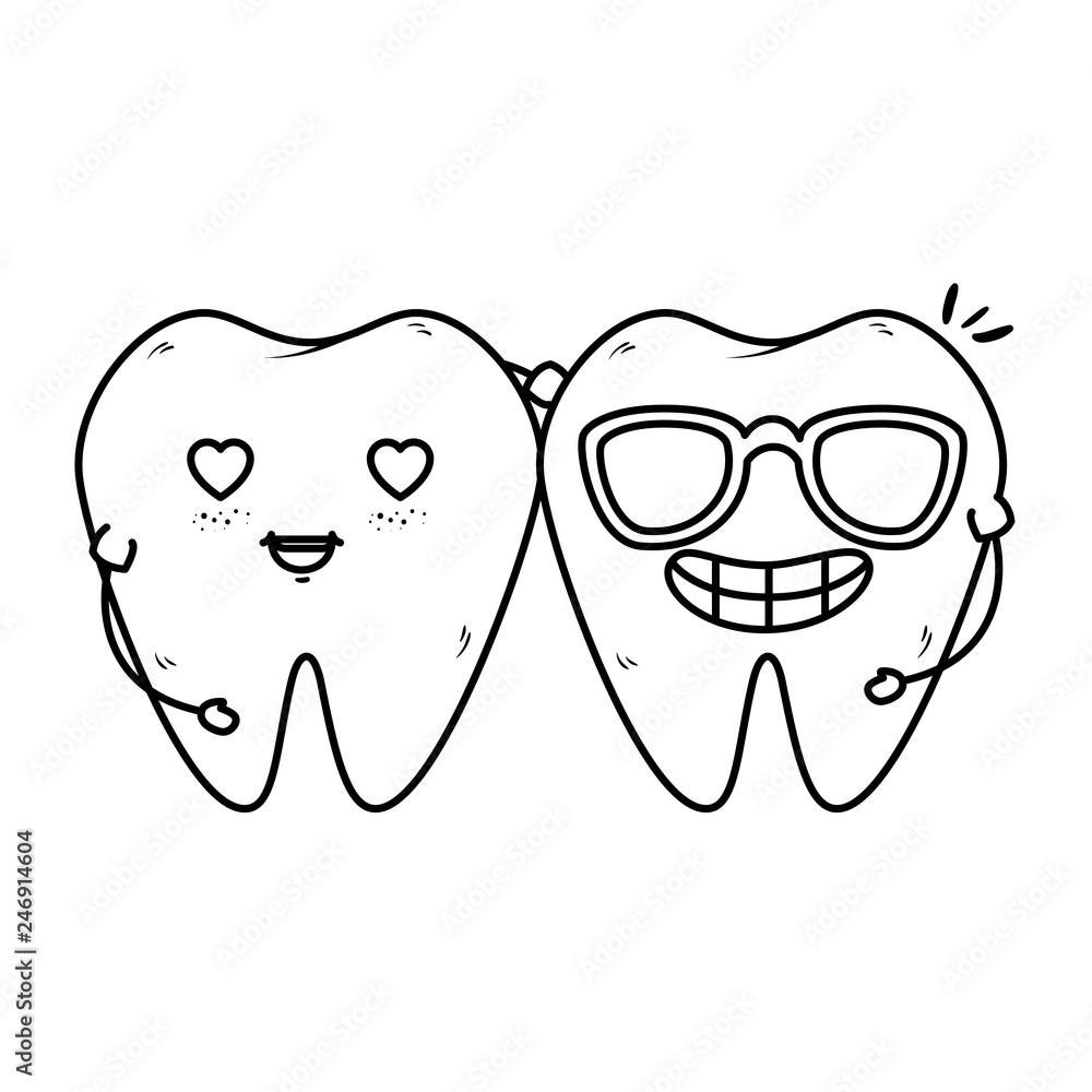 comic teeth couple with heart kawaii comic teeth couple with heart kawaii